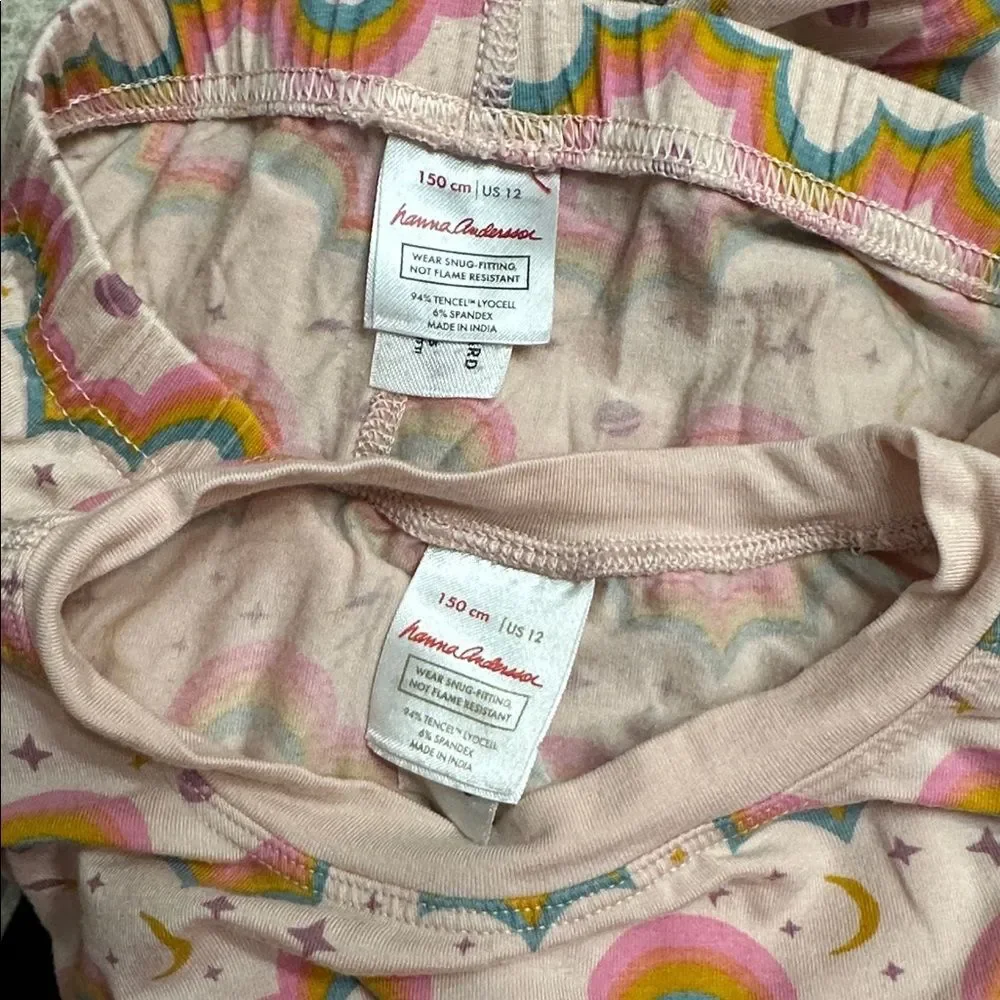 Hanna Andersson HannaSoft Pink Rainbow Long Sleeve Pajama Set Size 150  US 12